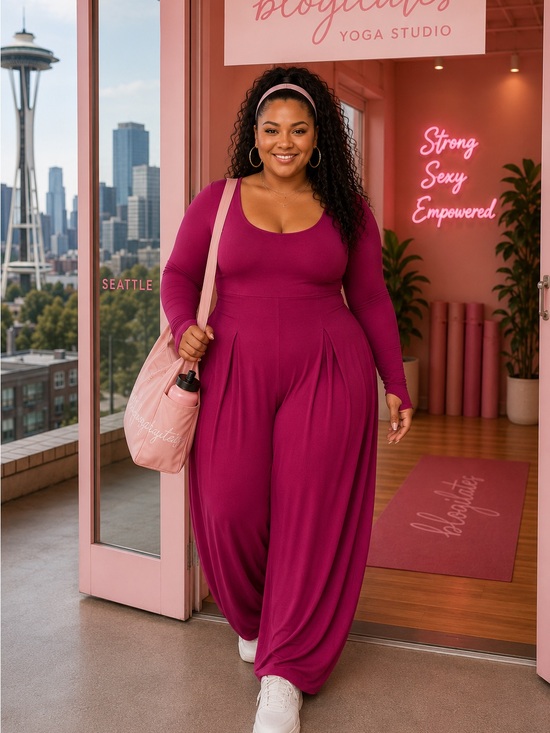 Blogilates Pants - NWT Blogilates Cascade V-Neck Wide Leg Jumpsuit Burgundy Plus Size 3X